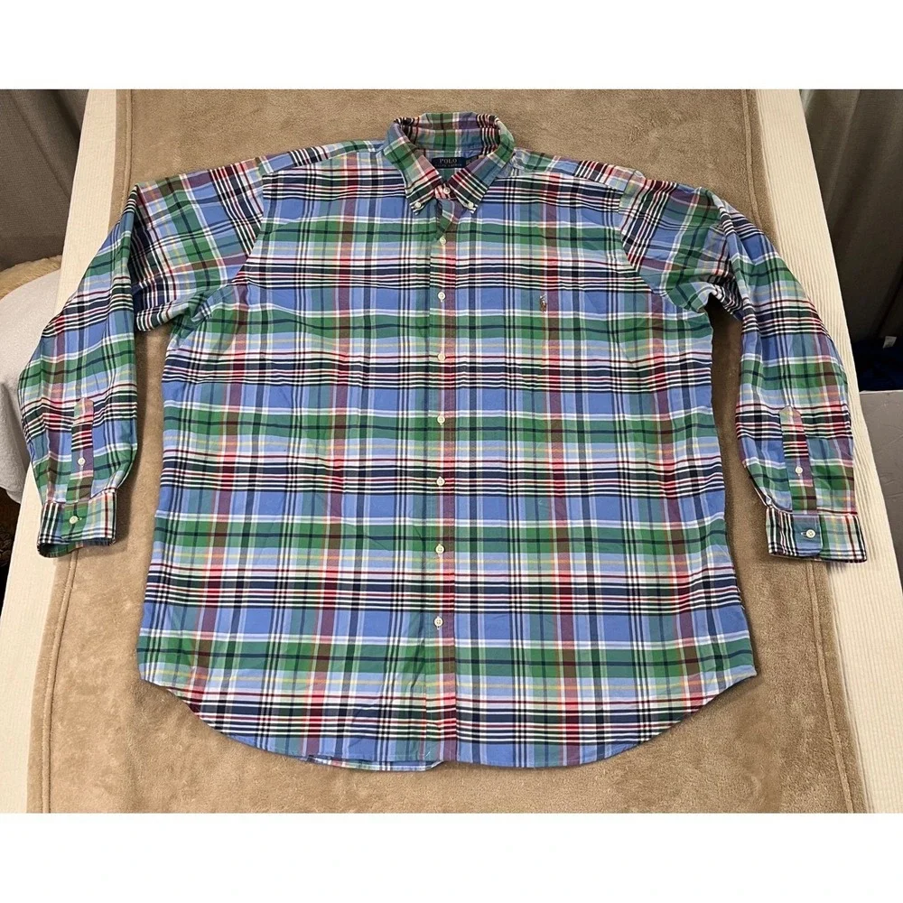 Polo‎ Ralph Lauren shirt Men 3XLT Tall Long Sleeve Plaid Flesh Pony Long Sleeve